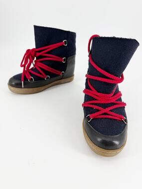 Isabel Marant Boots Nowles Black Leather Shearling Apres Ski Wedge 37 EU US 6.5